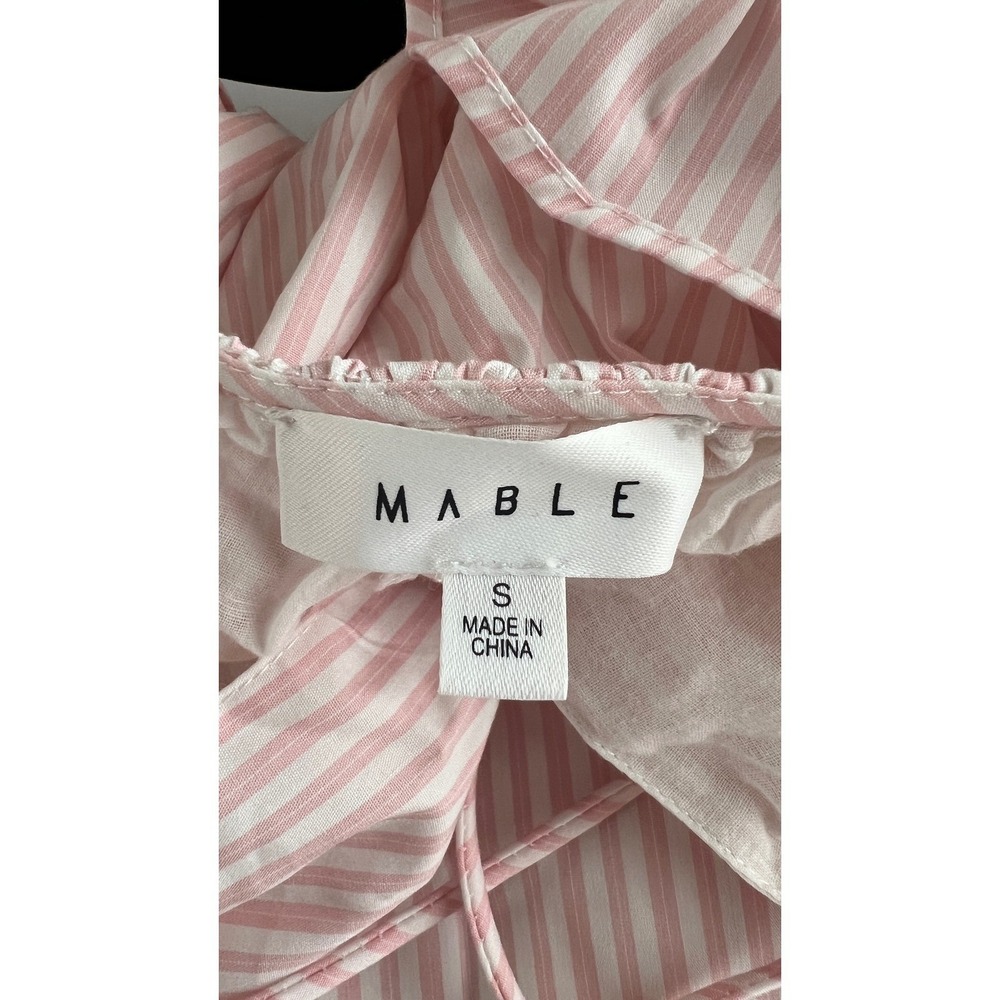 Mable The Label Pink Stripe Ruffle Sleeve‎ Tie Neck Dress Women's SMALL - Picture 4 of 7